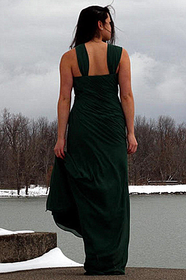 A-line Irregular Shoulder Strap Floor Length Chiffon Evening Dress-stylesnuggle