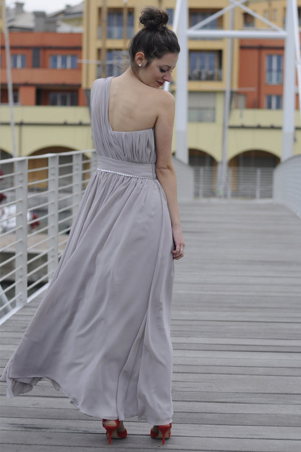 A-line One-shoulder Floor Length Chiffon Evening Dress-stylesnuggle