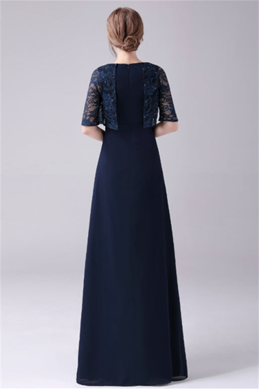 A-Line Short sleeves Jewel Lace Floor Length Casual mother's dress-stylesnuggle