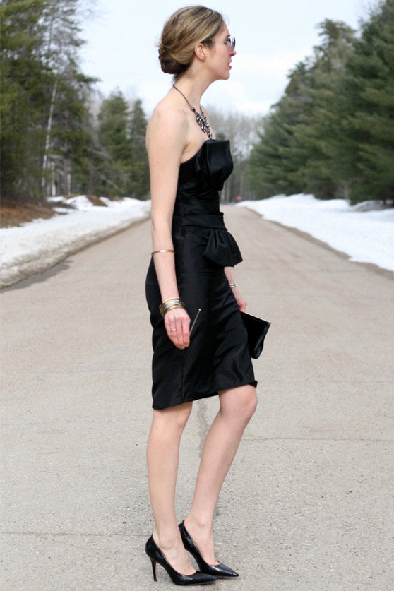 A-line Strapless Knee Length Chiffon Belt Bridesmaid Dress-stylesnuggle