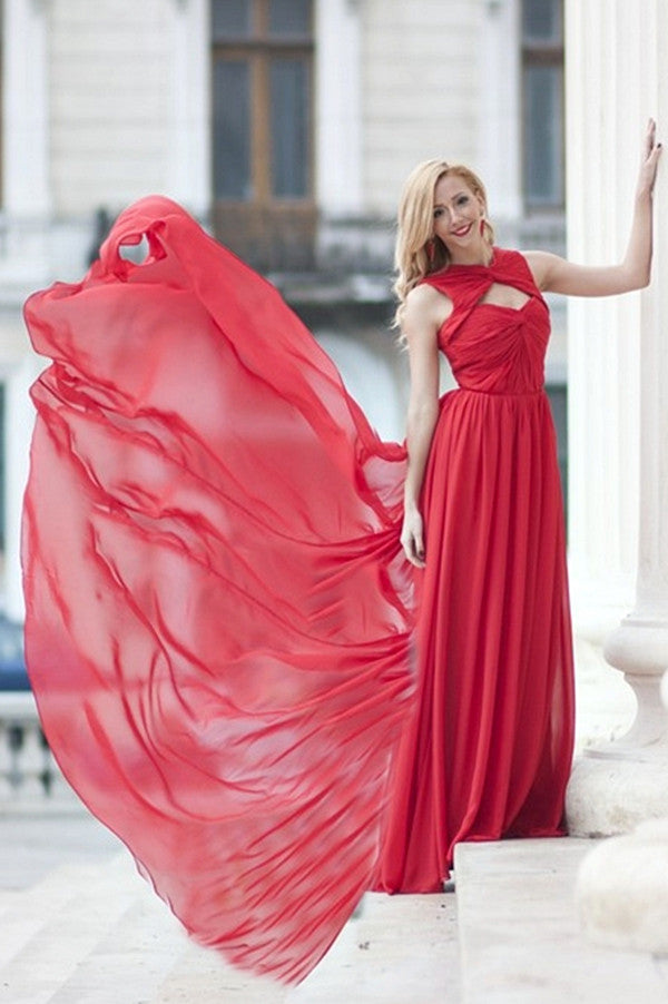 A-line Sweetheart Floor Length Sleeveless Chiffon Evening Dress-stylesnuggle