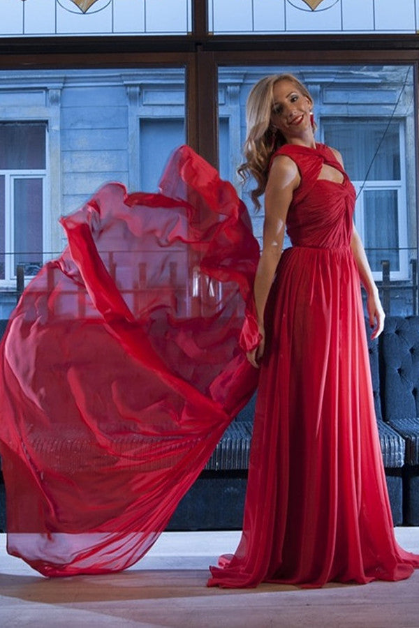 A-line Sweetheart Floor Length Sleeveless Chiffon Evening Dress-stylesnuggle