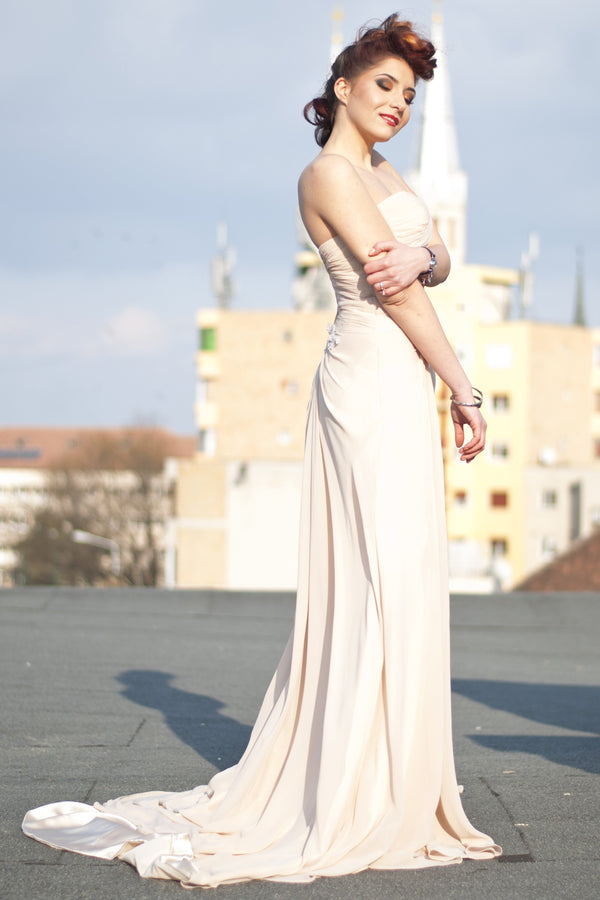 A-line Sweetheart Front Slit Floor Length Chiffon Applique Evening Dress-stylesnuggle