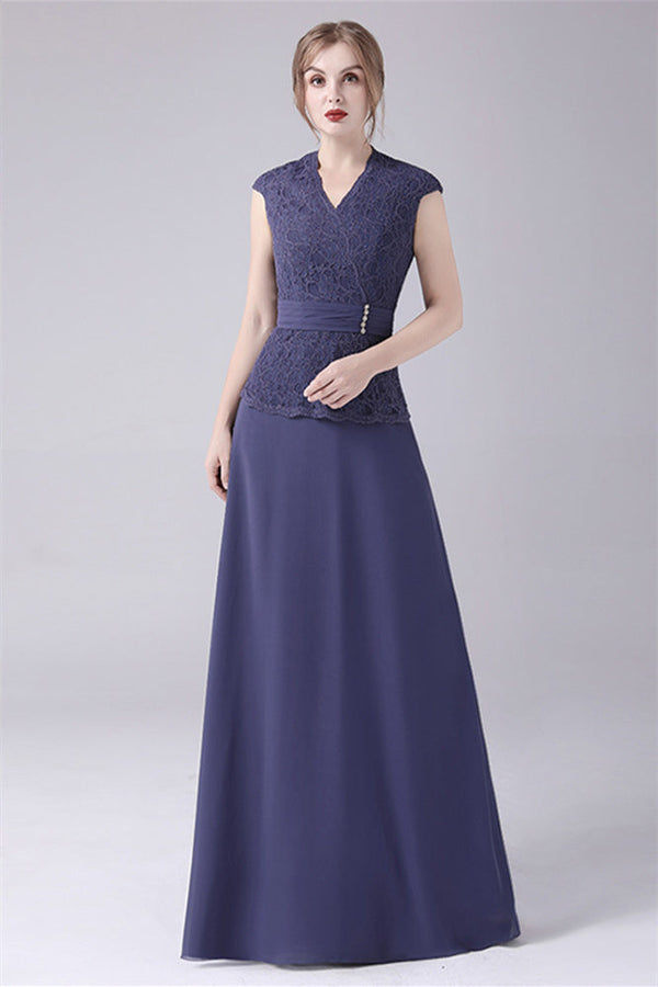 A-Line V-neck Floor Length Sleeveless Vintage mother's dress-stylesnuggle
