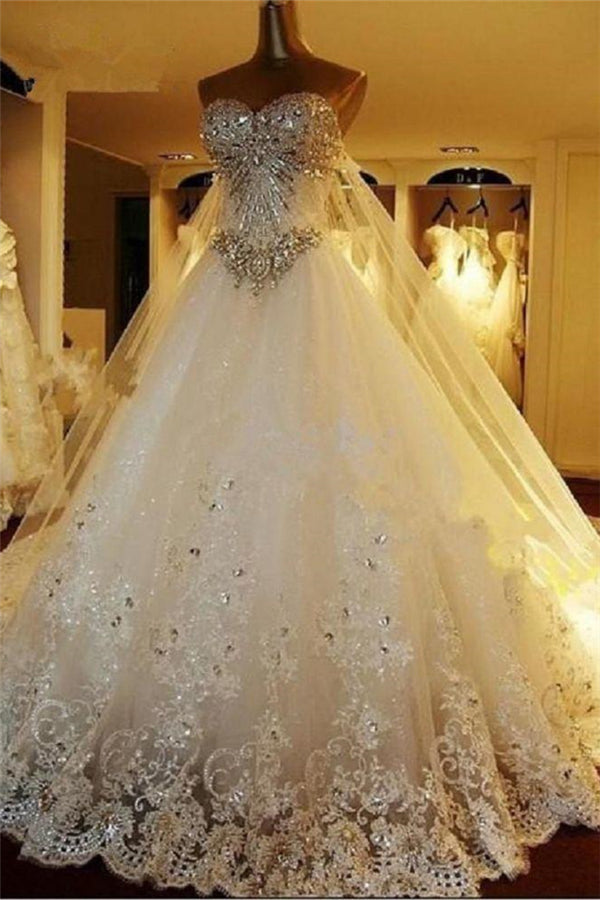 Amazing Bridal Dresses Sweetheart Appliques Crystal Beading Classic A Line Bridal Gowns-stylesnuggle