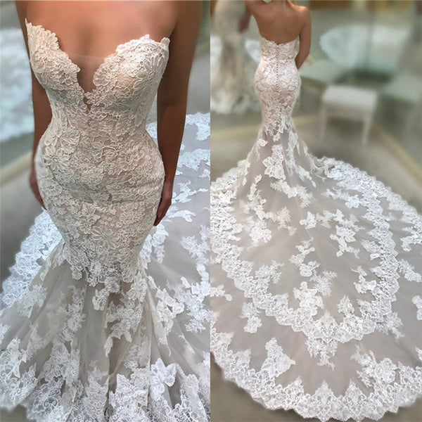 Custom made this latest Backless Strapless Modern Mermaid Wedding Dresses Cathedral Train Lace Dresses for Weddings on stylesnuggle. We offer extra coupons, make in and affordable price. We provide worldwide shipping and will make the dress perfect for everyoneone.