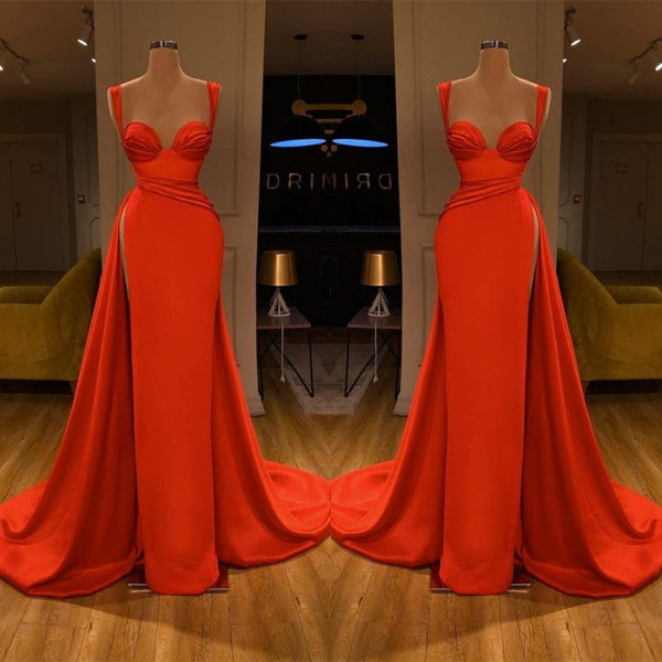 Beautiful Red Starps Sweetheart Long Prom Dress With Split-stylesnuggle