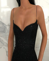 stylesnuggle offers all kinds of cheap Spaghetti Straps evening dresses online,  sort by color,  neckline or fabric. Discover more styles Black Sheath Spaghetti Straps Open Back Sequins Prom Dresses that will match you preferctly now.