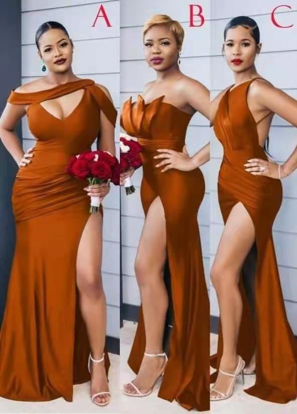Burnt Orange Mermaid Bridesmaid Dress With Slit-stylesnuggle