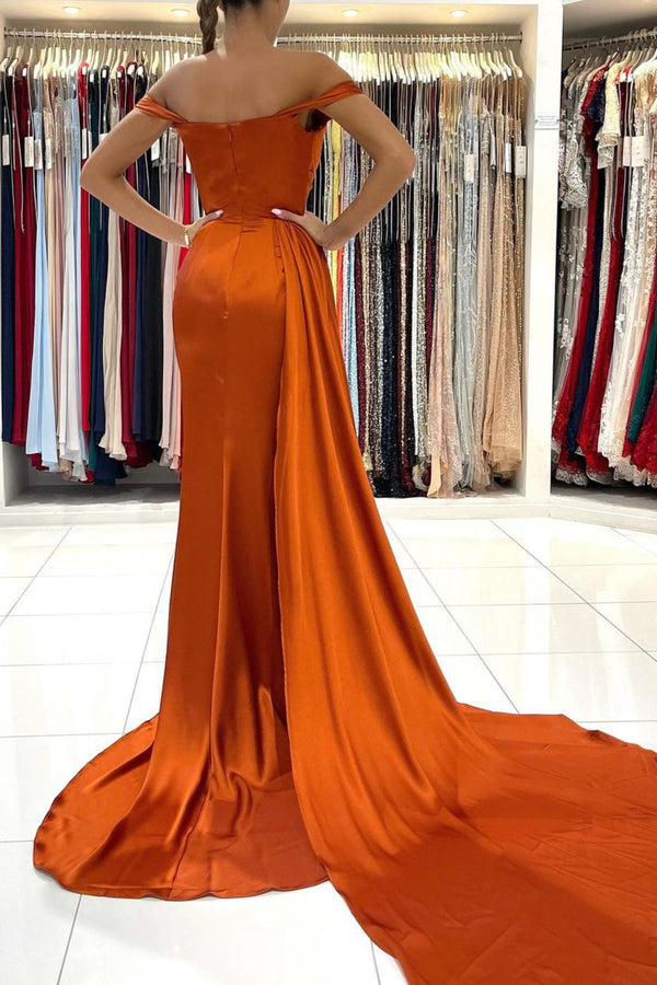 Burnt Orange Off-the-Shoulder Mermaid Prom Dress Long With Split-stylesnuggle