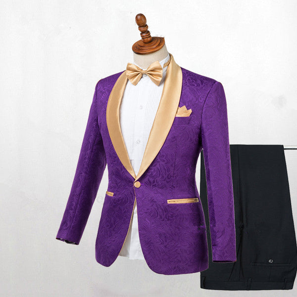 Classy Purple One Button Gold Lapel Wedding Men Suit Online-stylesnuggle