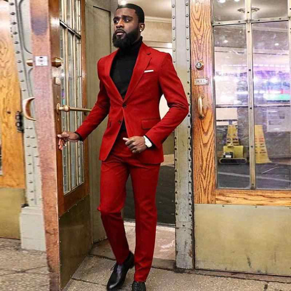 Classy Red Two Piece Slim Fit Prom Men Suit-stylesnuggle