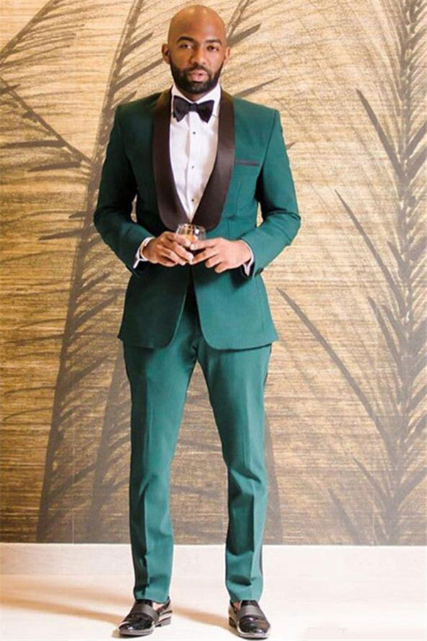 Discover the very best Dark Green One Button Black Shawl Lapel Wedding Groom Suits Online for work,prom and wedding occasions at stylesnuggle. Made Dark Green Shawl Lapel Mens Suits with high Quality.
