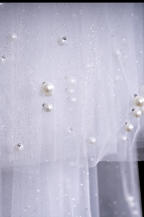 Dolores Simple With Pearls Wedding Veils-stylesnuggle