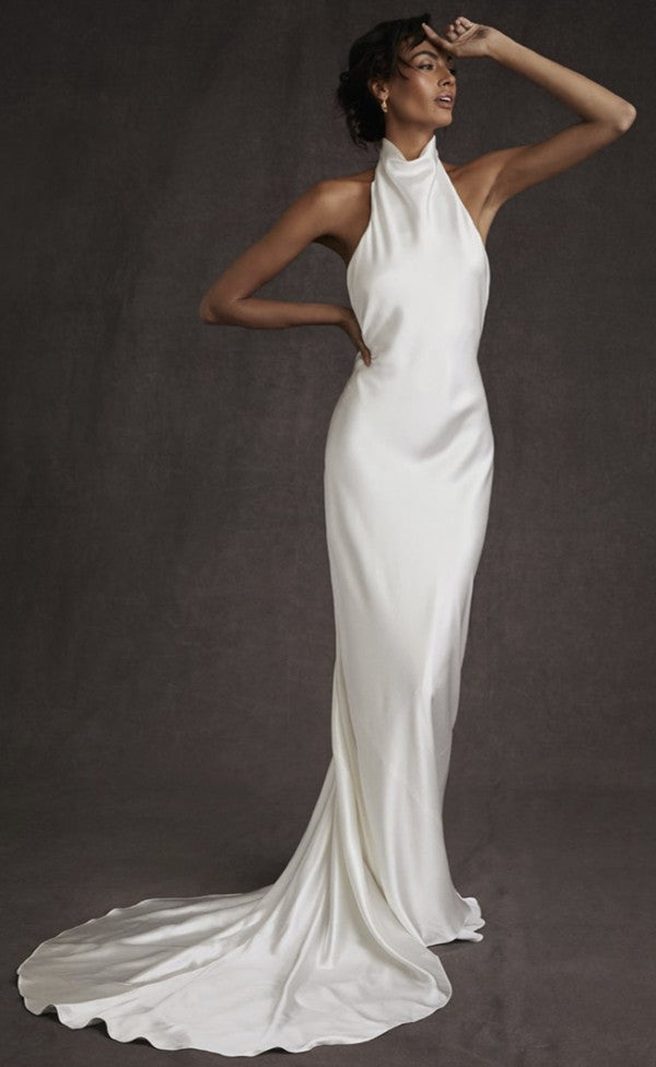 Elegant Backless High Neck Mermaid Wedding Dress On Sale-stylesnuggle