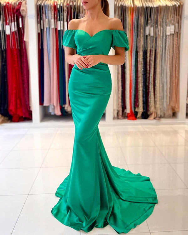 Elegant Off-the-Shoulder Green Mermaid Evening Dress Long On Sale-stylesnuggle
