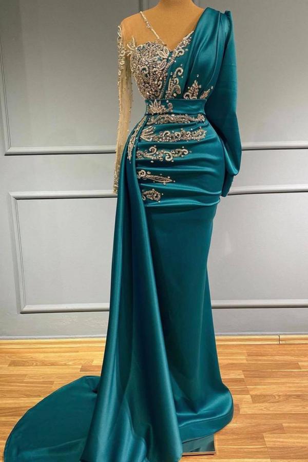 Glamorous Long Sleeve Mermaid Evening Dress With Lace Appliques Party Gowns-stylesnuggle