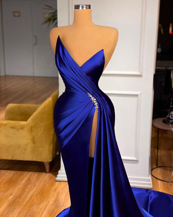 Glamorous Royal Blue Sweetheart Prom Dress Mermaid Long Evening Gowns With Split-stylesnuggle