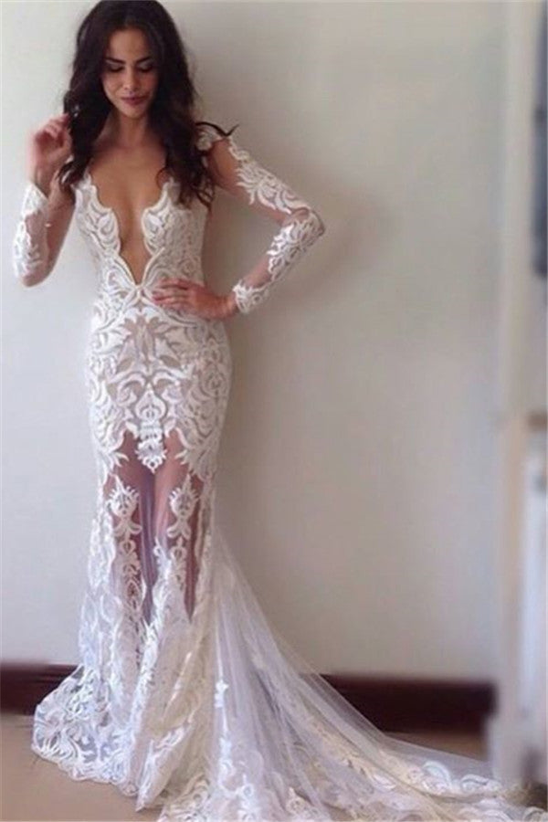 stylesnuggle offers Glamorous Sheath Long-Sleeves Lace Appliques Prom Dress at factory price ,all made in high quality, shop today.