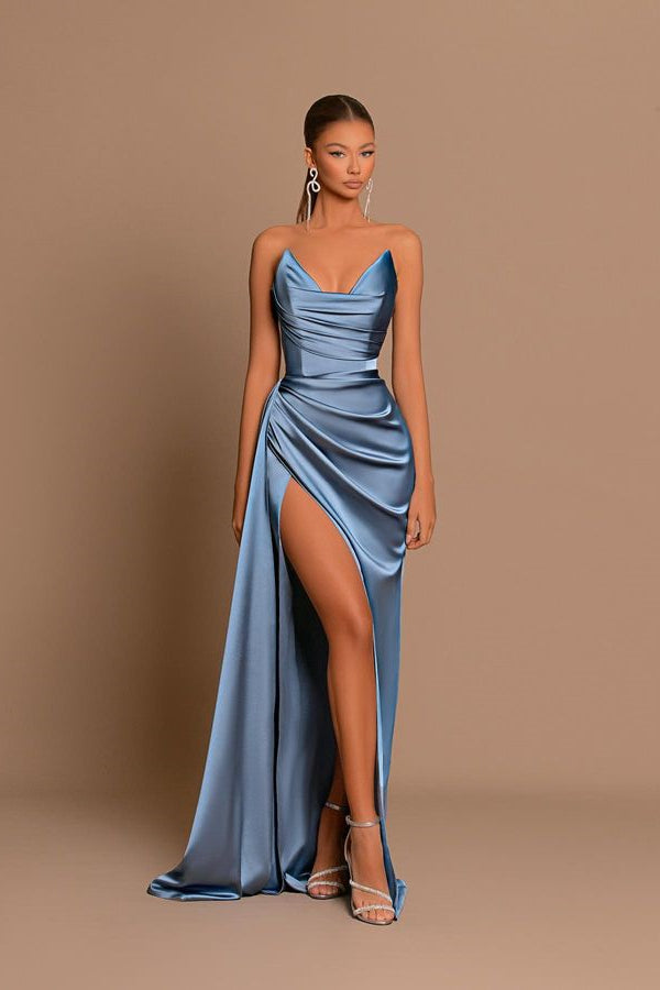 Gorgeous Dusty Blue Sweetheart Prom Dress Mermaid Slit Long On Sale-stylesnuggle