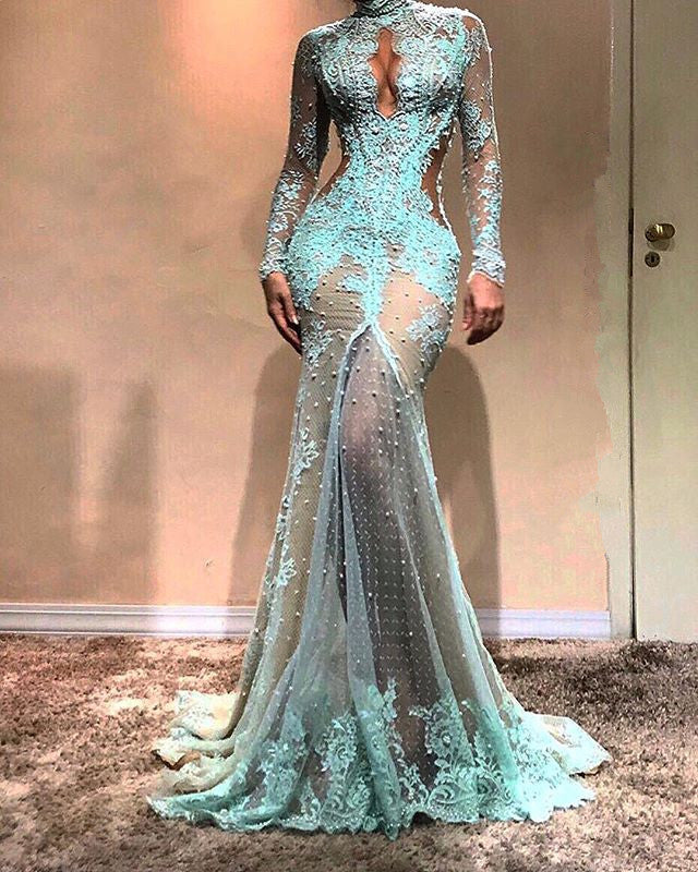 Looking for Long Sleeves prom dresses in lace mermaid style,  and hottest hand work? stylesnuggle has all covered on this Gorgeous Long Sleeves Mermaid Evening Dress Lace Formal Dress.