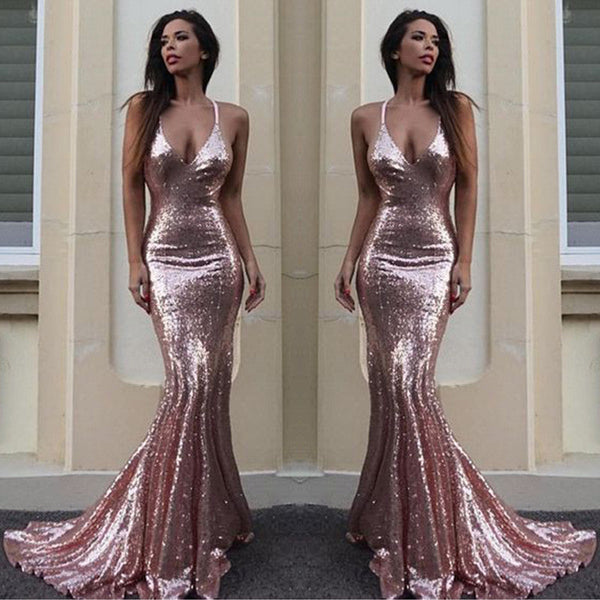 stylesnuggle offers Gorgeous Sequins V-Neck Mermaid Sequins Prom Party Gowns at a cheap price from  to Mermaid hem. Be the prom  belle with our Gorgeous yet affordable Sleevelessstyles .