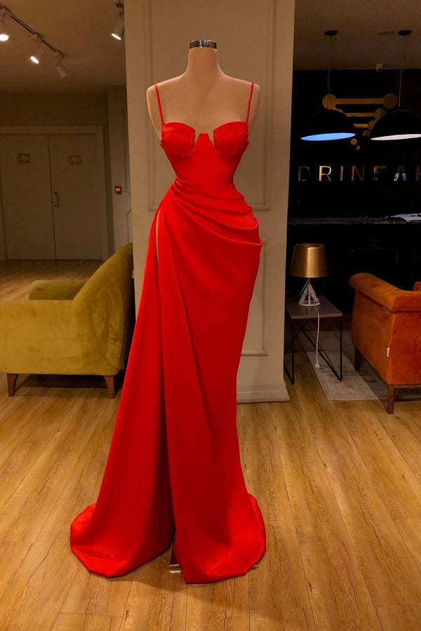 Gorgeous Spaghetti Strap Unique Round Cup High split Red Prom Dress-stylesnuggle