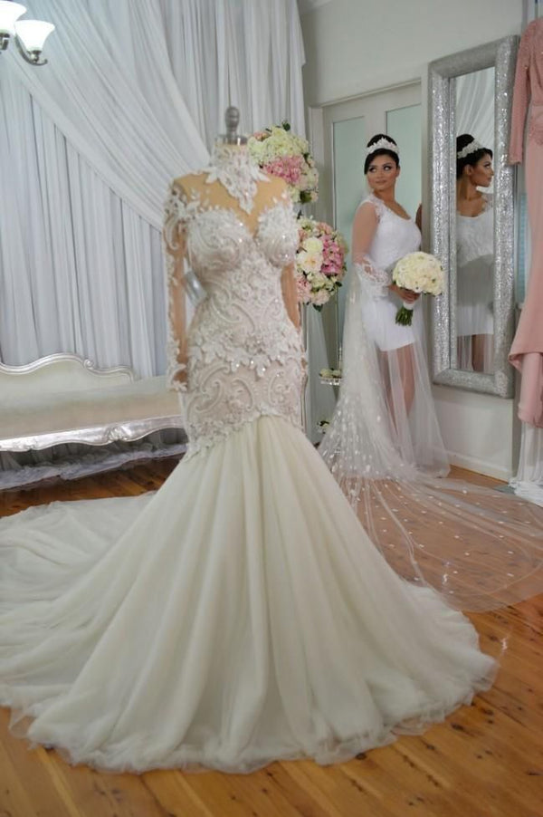 Looking for perfect dress for your big day? Check out this High Neck Beads Appliques Mermaid Wedding Dresses at stylesnuggle comes in all sizes and colors. Shop a selection of formal dresses for special occasion and weddings at reasonable price.
