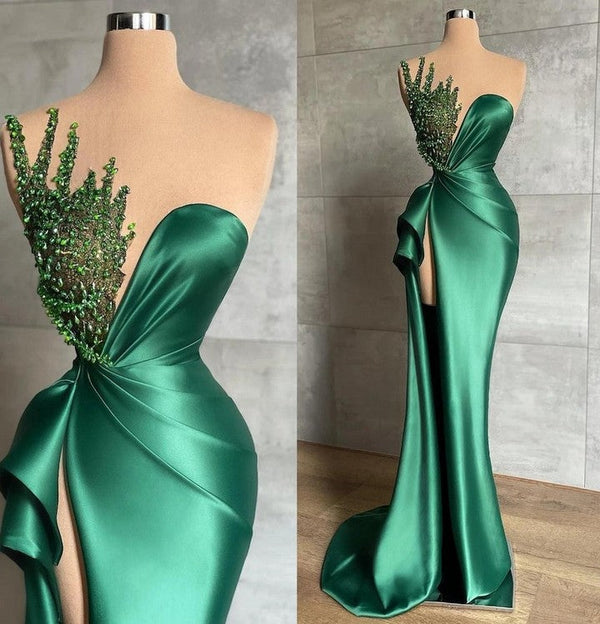 Mermaid Asymmetrical High Split Beaded Floor-length Sleeveless Prom Dress-stylesnuggle