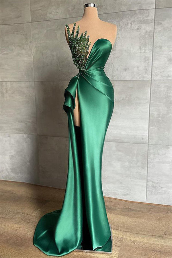 Mermaid Asymmetrical High Split Beaded Floor-length Sleeveless Prom Dress-stylesnuggle