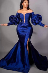 Mermaid High Split Strapless Bubble Sleeves Floor-length Prom Dress-stylesnuggle