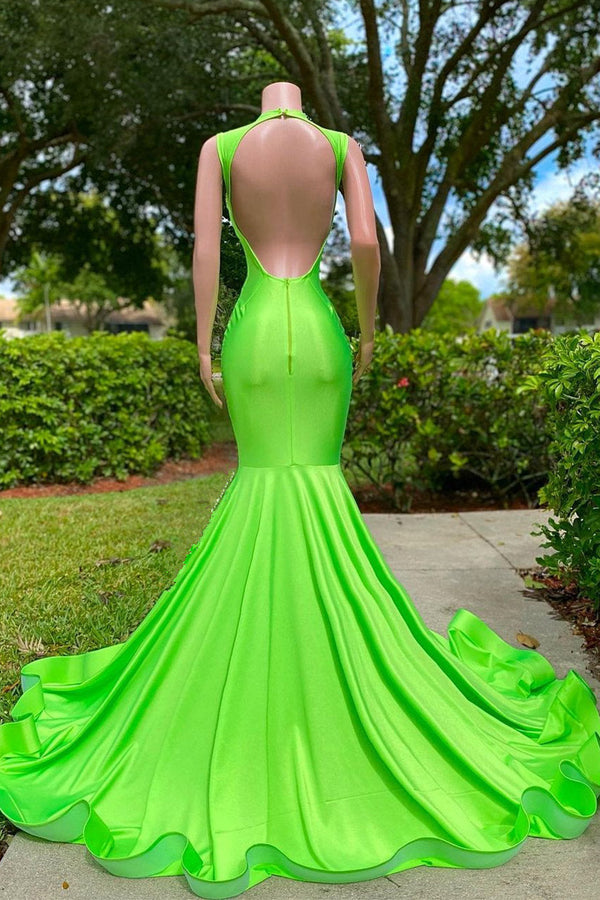 Mermaid V-neck Sequined Open Back Floor-length Sleeveless Lace Beading Prom Dress-stylesnuggle