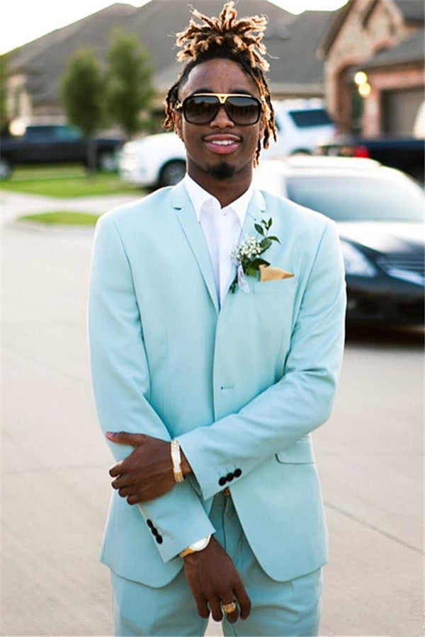 Mint Green Slim Fit Mens Suits Groomsmen Wear Two Pieces Notched Lapel Formal Prom Suit-stylesnuggle
