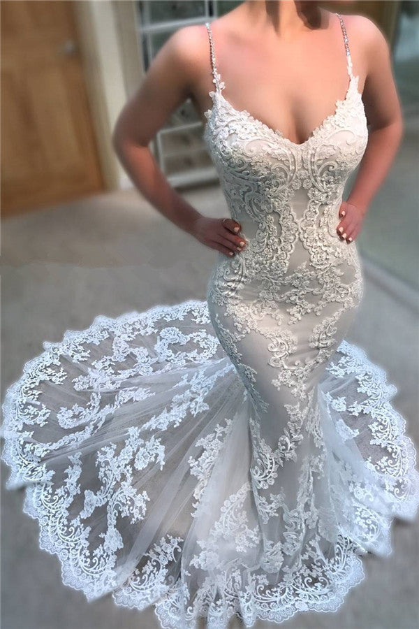 Custom made this latest Modern Spaghetti Straps Lace Wedding Dresses Online Mermaid Dresses for Weddings on stylesnuggle. We offer extra coupons, make in and affordable price. We provide worldwide shipping and will make the dress perfect for everyoneone.
