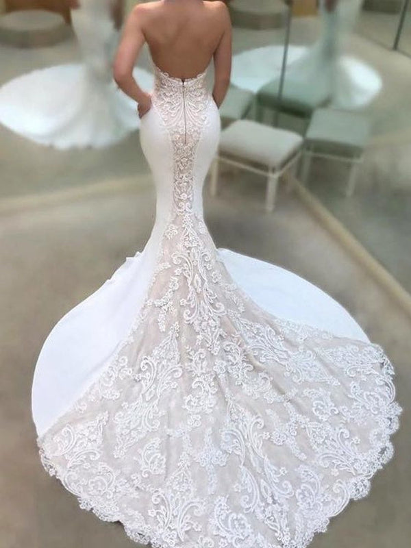 Custom made this latest Modern Strapless Lace Wedding Dresses Online Classic Mermaid Open Back Bridal Gowns on stylesnuggle. We offer extra coupons, make in and affordable price. We provide worldwide shipping and will make the dress perfect for everyoneone.