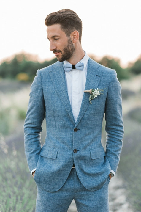 stylesnuggle made this Ocean Blue Linen Summer Beach Groom Wedding Suits, Casual Man Blazer Tuxedo with rush order service. Discover the design of this Ocean Blue Solid Notched Lapel Single Breasted mens suits cheap for prom, wedding or formal business occasion.