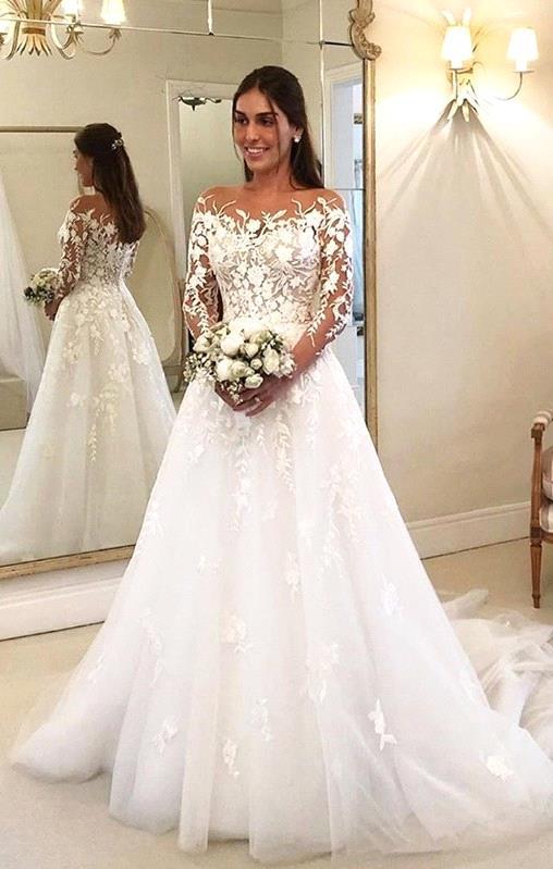 Off-the-Shoulder Long Sleeves Mermaid Lace Wedding Dress-stylesnuggle