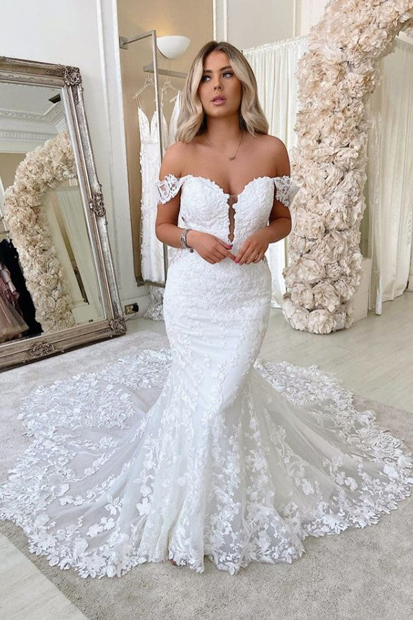 This Off The Shoulder Mermaid Appliques Wedding Dresses Lace Backless Bridal Gowns at stylesnuggle comes in all sizes and colors. Shop a selection of formal dresses for special occasion and weddings at reasonable price.