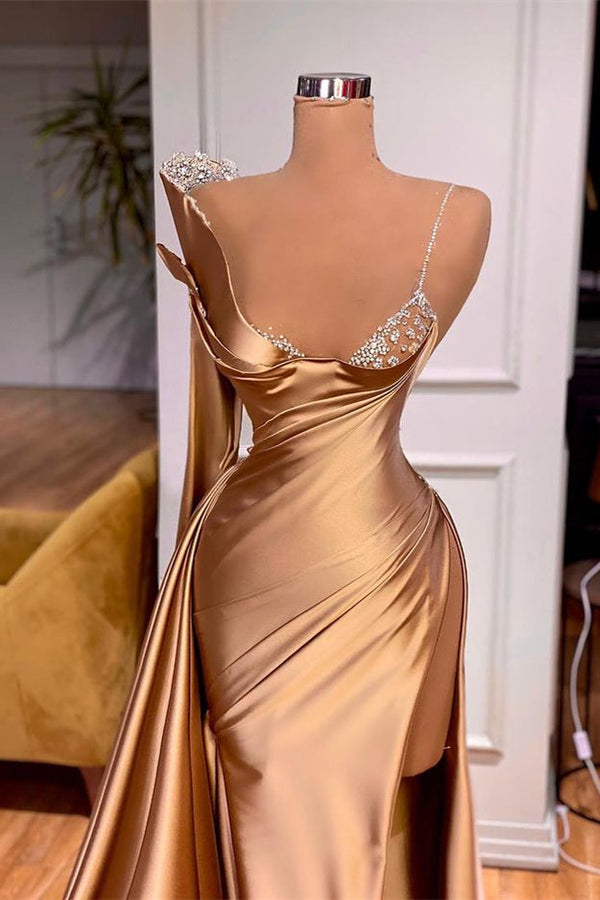 One Shoulder Long Sleeves Mermaid Prom Dress Split With Beads-stylesnuggle
