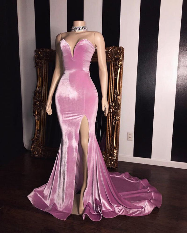 stylesnuggle has a great collection of Pink Velvet Sweetheart Prom Dresses Elegant Side Slit Mermaid Long Evening Gowns at an affordable price. Welcome to buy high quality Real Model Series from stylesnuggle