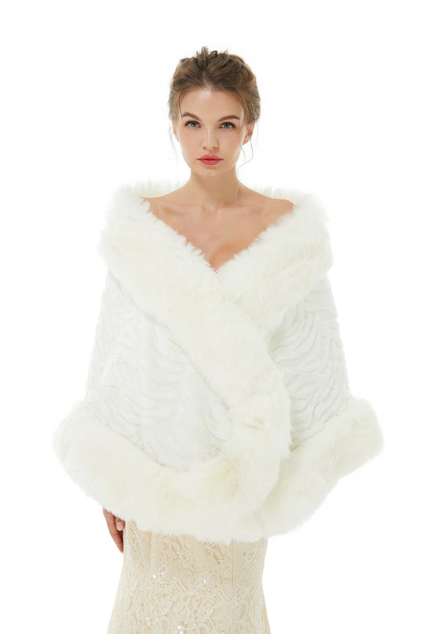Pure White Warm Faux Fur Shawl For Bride For Winter-stylesnuggle