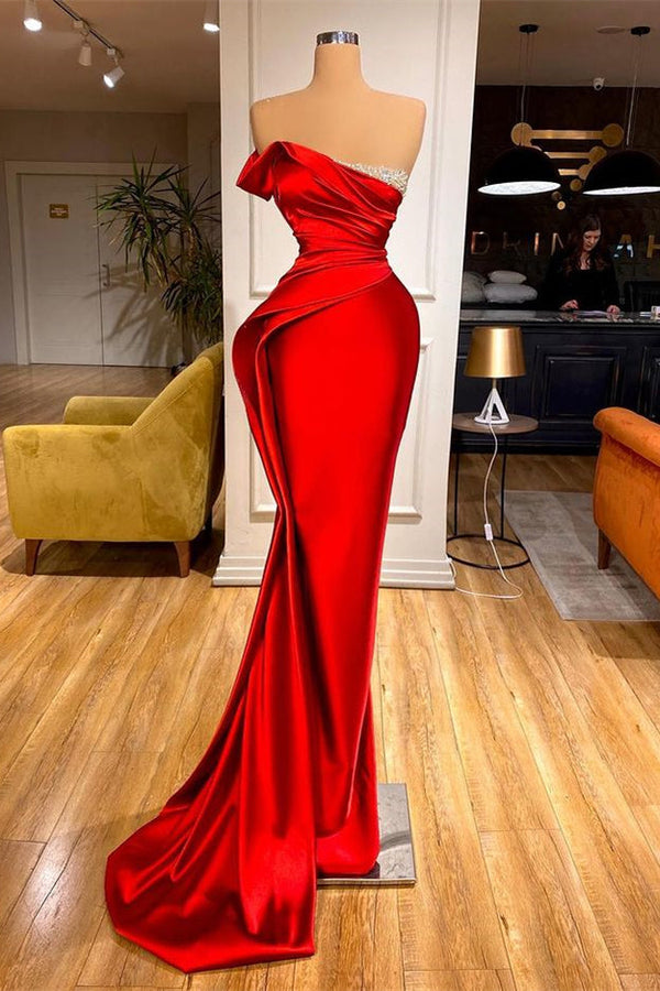 Sexy Red Mermaid Long Prom Dress With Beads Ruffles-stylesnuggle
