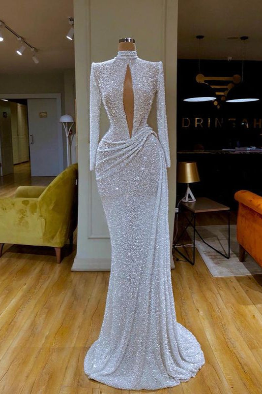 Stunning Long Sleeve High Neck Sequins Prom Dress Mermaid Long-stylesnuggle