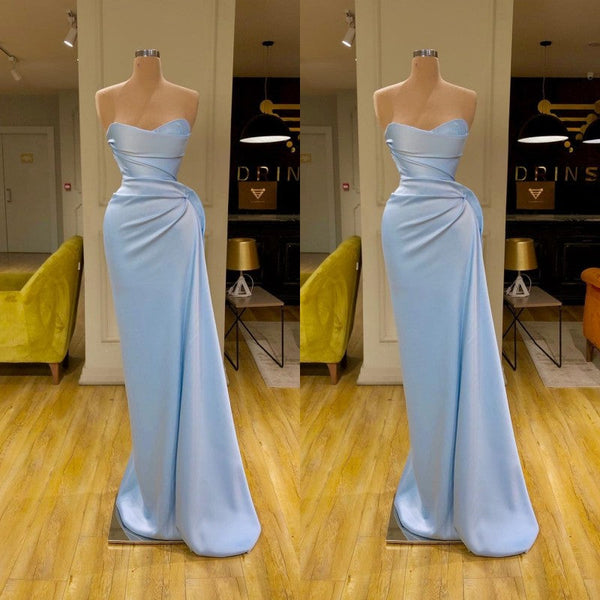 Unique Cross Sweetheart Light Blue Soft-pleated Long Prom Dress-stylesnuggle