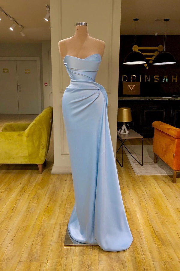 Unique Cross Sweetheart Light Blue Soft-pleated Long Prom Dress-stylesnuggle
