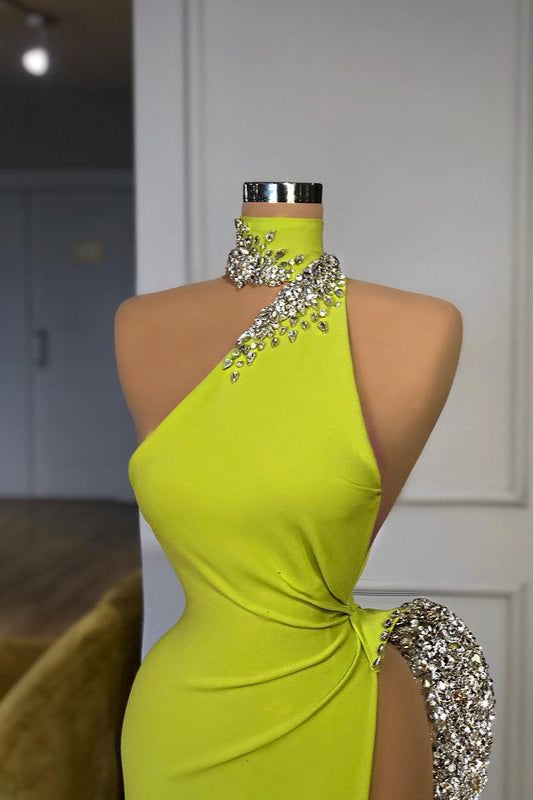 Unique Ginger yellow Triangle Neck Sexy high side-cut Long Evening Dress-stylesnuggle