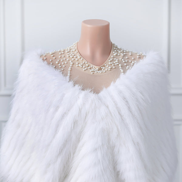 White V-neck Neckline Shawl Winter Wedding Shawl-stylesnuggle